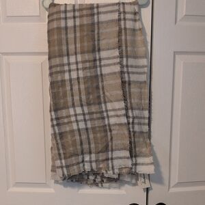 Olsenboye Plaid Tan and Gray Blanket Scarf NWT